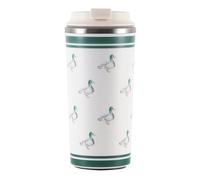 450ml Insulated Travel Coffee Mug, Ceramic-Lined Stainless-Steel Reusable Cup, Anti-Tip Suction Base, Dual-Drink Leakproof Lid, British-Style Animal Print Tumbler for Home Work Commute，Ducks