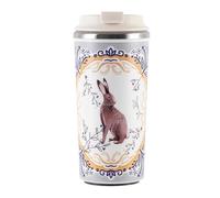 450ml Insulated Travel Coffee Mug, Ceramic-Lined Stainless-Steel Reusable Cup, Anti-Tip Suction Base, Dual-Drink Leakproof Lid, British-Style Animal Print Tumbler for Home Work Commute，Hare