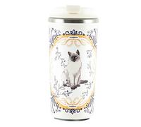 450ml Insulated Travel Coffee Mug, Ceramic-Lined Stainless-Steel Reusable Cup, Anti-Tip Suction Base, Dual-Drink Leakproof Lid, British-Style Animal Print Tumbler for Home Work Commute，CAT