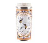 450ml Insulated Travel Coffee Mug, Ceramic-Lined Stainless-Steel Reusable Cup, Anti-Tip Suction Base, Dual-Drink Leakproof Lid, British-Style Animal Print Tumbler for Home Work Commute，BEE