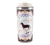 450ml Insulated Travel Coffee Mug, Ceramic-Lined Stainless-Steel Reusable Cup, Anti-Tip Suction Base, Dual-Drink Leakproof Lid, British-Style Animal Print Tumbler for Home Work Commute，Dog