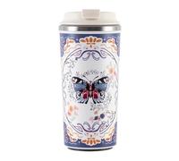 450ml Insulated Travel Coffee Mug, Ceramic-Lined Stainless-Steel Reusable Cup, Anti-Tip Suction Base, Dual-Drink Leakproof Lid, British-Style Animal Print Tumbler for Home Work Commute，Butterfly