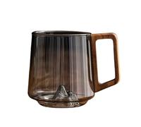 450ml Retro Glass Cup Cold Resistant Heat Resistant -Proof Creative Coffee Creative New Wonder Mountain Bottom Wood Handle Water&Tea Cup Mountain View Whiskey Glass with Wood Handle