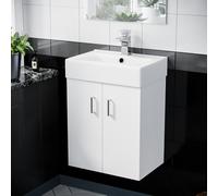 450mm White Ceramic Basin Vanity MDF Cabinet Bathroom Wall Hung Unit | Nanuya