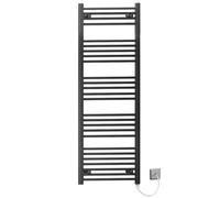 450mm Wide Black Flat Electric Pre-Filled Heated Towel Rail Radiator For Bathroom Designer UK (Alyssa 450 / 1400mm Electric Black)