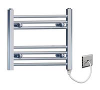 450mm Wide Chrome Flat Electric Pre-Filled Heated Towel Rail Radiator For Bathroom Designer UK (Elissa 450 / 400mm Electric Flat)