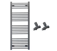 450mm Wide Straight Anthracite Grey Heated Bathroom Towel Rail Radiator With Valves For Central Heating UK (With Straight Valves, 450 x 1200 mm (h))