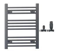 450mm Wide Straight Anthracite Grey Heated Bathroom Towel Rail Radiator With Valves For Central Heating UK (With TRV Straight Valves, 450 x 600 mm (h))