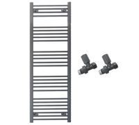 450mm Wide Straight Anthracite Grey Heated Bathroom Towel Rail Radiator With Valves For Central Heating UK (With Straight Valves, 450 x 1400 mm (h))