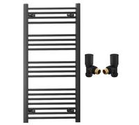 450mm Wide Straight Black Heated Bathroom Towel Rail Radiator With Valves For Central Heating UK (With Black Angled Valves, 450 x 1000mm (h))
