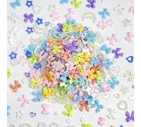450Pcs Bow Nail Charms, 3D Nail Charms, Multi Shapes Nail Bows, Colorful Bowknot Flower Heart Pearl Star Moon Nail Decorations for Nail Art Accessories