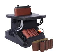 450W Benchtop Belt Sander, 2850RPM Woodworking Coil Sander with 5 Sanding Sleeves, 45° Tilting Table, 58 Times/Minute Sand Belt Oscillation, for Contours and Curves