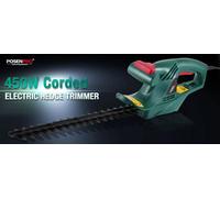 450W Electric Hedge Trimmer 450mm Blade, 16mm Tooth Opening