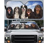 452 Car Accessories Funny Black And Tan Cavalier King Charles Spaniels Family Blue Sky Pattern Front Windshield Sun Shade Foldable Car Window Covers Universal For Suv Car Summer