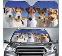 452 Front Windshield Sun Shade Funny Fox Terrier Family Blue Sky Pattern Car Window Covers Foldable Windscreen Cover Universal For Car Summer Suv