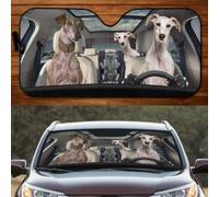 452 Front Windshield Sun Shade Funny Greyhounds Family Driving Dog Lover Car Window Covers Foldable Car Accessories Universal For Summer Suv Truck