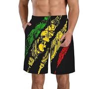 452 Men's Beach Board Shorts Lion of Judah King Rasta Reggae Jamaica Roots Swimwear Boardshort Adjustable Waist Beach Shorts Waterproof Surfing Boardshorts L