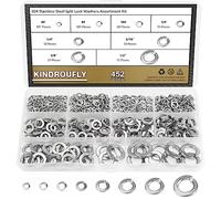 452 Pieces 304 Stainless Steel Lock Washers, Split Lock Washers, Kindroufly 8 Sizes Spring Lock Washers, Lock Metal Washers Assortment Kit, 1/2" 3/8" 5/16" 1/4" 12# 10# 8# 6#