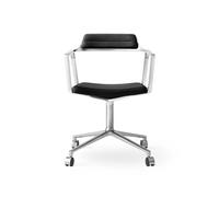 452 Swivel Chair M. Wheels Aluminum/ Black Leather
