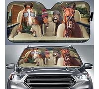 452 Windscreen Cover Funny Horses In Glasses Winter Season Right Hand Drive Car Sun Shade Foldable Windscreen Car Sunshades Universal For Summer Car Suv