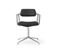 453 Swivel Swivel Chair with Floor Glides Aluminum/ Black Leather