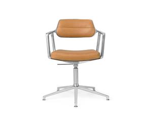 453 Swivel+ Swivel Chair with Floor Sliders Aluminum/ Camel Leather