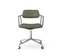 453 Swivel Swivel Chair with Wheels Aluminum/Bosco Green Leather