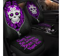456 Car Seat Covers Protectors Sugar Skull On Purple Black Leather Pattern Seat Covers Set Waterproof Car Accessories Soft Fabric Car Seat For Truck, Car, Suv, 52X138Cm