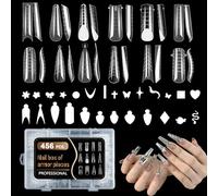 456pcs Sandwich Nail Extensions-Dual Forms, 12 Type Nails Form for Gel Builder, Polygel Nails Forms, Extension Nail Molds With Silicone Reusable Stickers Manicure Art Design Diy for Women
