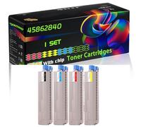 45862840 Compatible for Okidata OKI Toner Cartridges with Chip MC853 MC853dn MC853dnct MC853dnv MC853dnw MC873 Printers (4-Pack BK/C/M/Y)