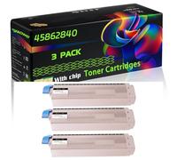 45862840 Compatible for Okidata OKI Toner Cartridges with Chip MC853 MC853dn MC853dnct MC853dnv MC853dnw MC873 Printers (3 Pack Black)