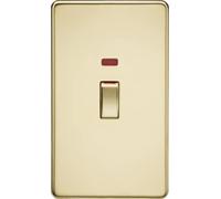 45A 2G DP Switch with neon - Polished Brass