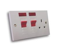 45A Cooker Control Unit with 2 Neon - White Plastic