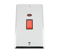 45A Cooker Switch w/Neon -Tall Plate - Polished Chrome Classic - Black Insert