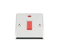 45A Cooker Switch with Neon - Polished Chrome - Classic - White Insert