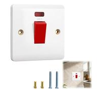 45A Double Pole Cooker Switch 1Gang with LED Power Indicator, Single Gang Light Switch, Standard UK DP 1-Gang 45 Amp DP, White, Pack of 1