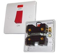 45A DP Cooker Switch with Neon Indicator 45 Amp White Round Corners Red Rocker