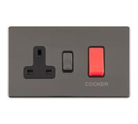 45A DP Oven Cooker Switch & Single 13A Switched Socket SCREWLESS BLACK NICKEL