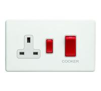 45A DP Oven Cooker Switch & Single 13A Switched Socket SCREWLESS MATT WHITE