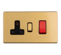 45A DP Oven Cooker Switch & Single 13A Switched Socket SCREWLESS SATIN BRASS