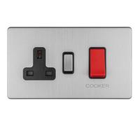 45A DP Oven Cooker Switch & Single 13A Switched Socket SCREWLESS SATIN STEEL