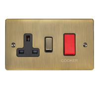 45A DP Oven Switch & Neon Light ANTIQUE BRASS & Black Trim Appliance Red Rocker