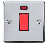 45A DP Oven Switch & Neon Light CHROME & Black Trim Appliance Red Rocker