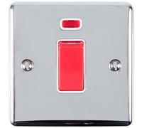 45A DP Oven Switch & Neon Light CHROME & White Trim Appliance Red Rocker