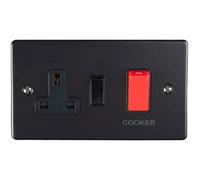 45A DP Oven Switch & Neon Light MATT BLACK & Black Trim Appliance Red Rocker
