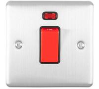 45A Dp Oven Switch & Neon Light Satin Steel & Black Trim Appliance Red Rocker