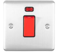 45A DP Oven Switch & Neon Light SATIN STEEL & Black Trim Appliance Red Rocker