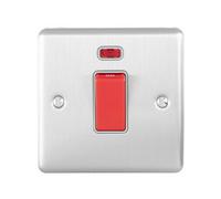 45A Dp Oven Switch & Neon Light Satin Steel & Grey Trim Appliance Red Rocker