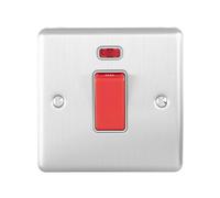 45A DP Oven Switch & Neon Light SATIN STEEL & Grey Trim Appliance Red Rocker