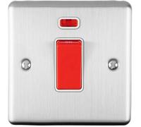 45A DP Oven Switch & Neon Light SATIN STEEL & White Trim Appliance Red Rocker